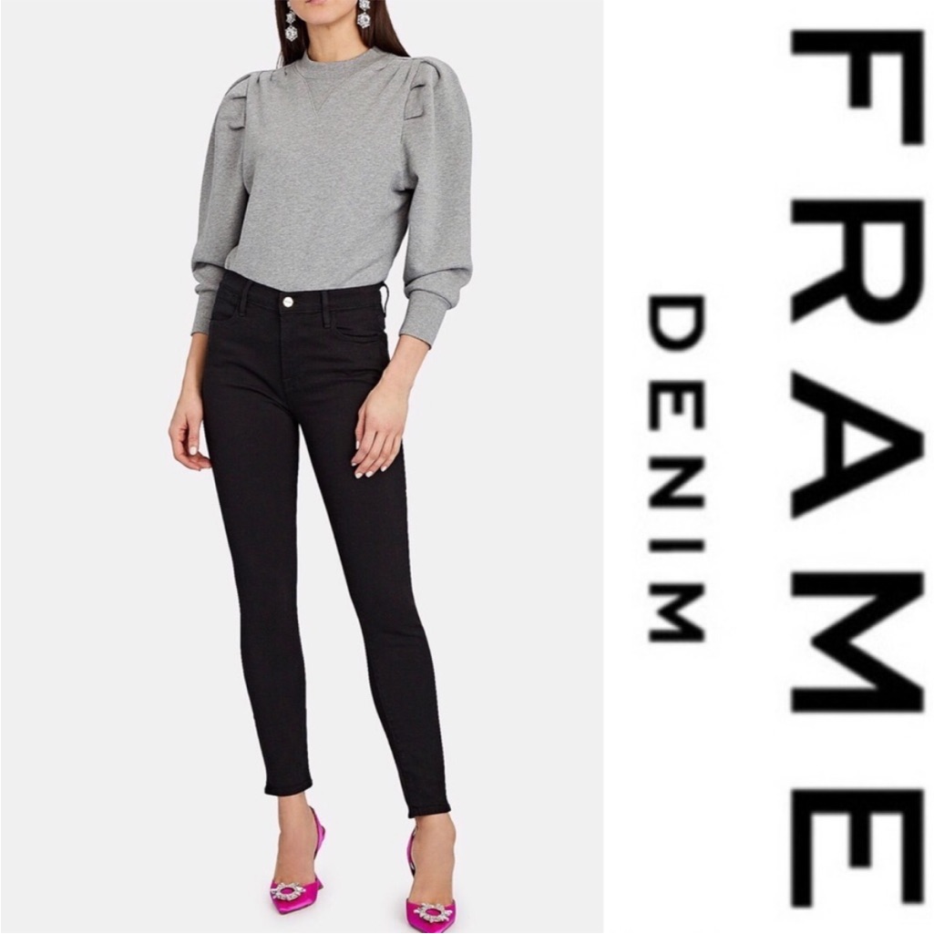 Frame Denim Le High Skinny Black Jeans Size 24 Fading